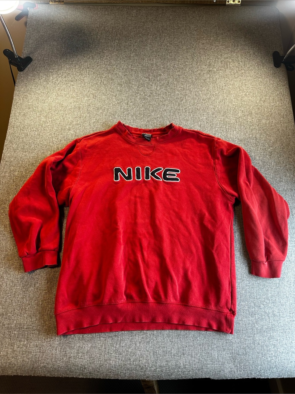 Vintage Nike Sweatshirt Red Embroidered Spellout Crewneck Distressed L 90s